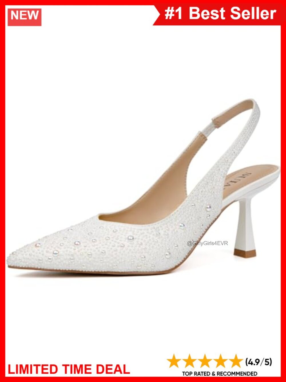 Lace Mesh Kitten Heel Slingback Pearl Pointed Toe Wedding Pumps